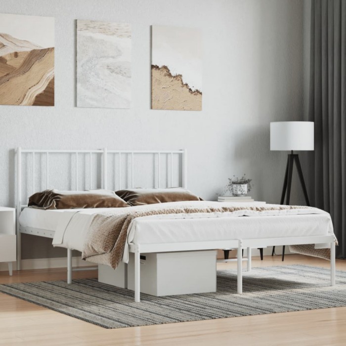 Gossi cadru de pat metalic cu tablie, alb, 135x190 cm