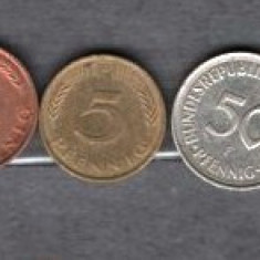 GERMANIA (BUNDESREPUBLIK) 1989/90/91 - LOT 5 MONEDE 1, 2, 5, 50 PFENNIG (5)