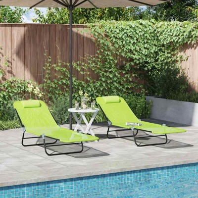 vidaXL Șezlong pliabil 2 pcs Verde 182 x 55 x 85.5cm Textilenă 42003160 foto