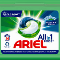 Ariel Detergent de rufe capsule All in One Mountain Spring, 14 buc