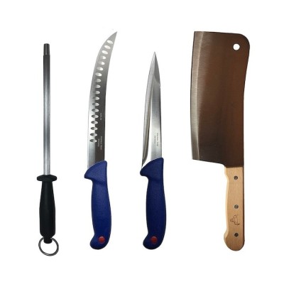Set profesional de macelarie, 2 cutite otel carbon, injunghiat, transat, degresat, masat pentru ascutit, satar foto