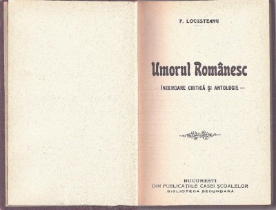 C8259N Umorul rom&amp;acirc;nesc, &amp;icirc;ncercare critică și antologie de P Locusteanu, fără an foto