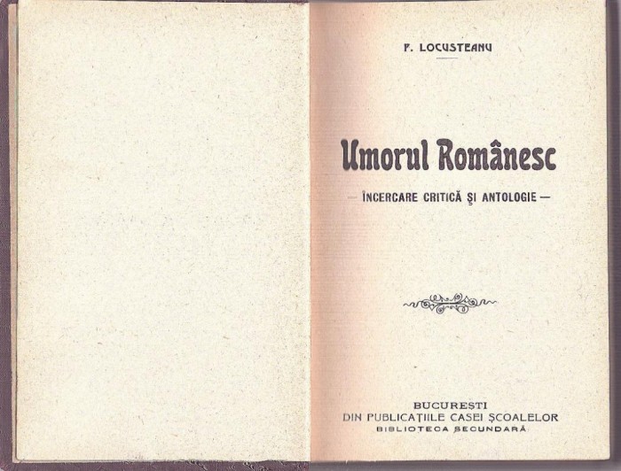 C8259N Umorul rom&acirc;nesc, &icirc;ncercare critică și antologie de P Locusteanu, fără an