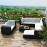 VidaXL Set mobilier de grădină cu perne, 10 piese, negru, poliratan