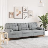 Gossi canapea cu 3 locuri cu pernute, gri deschis, 210 cm, textil