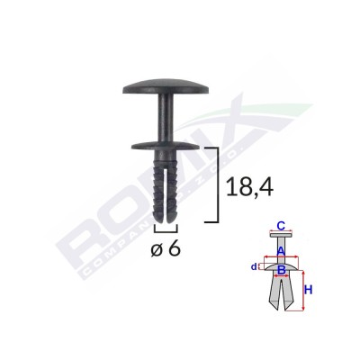 Clips Fixare Universal 6X18.4Mm - Negru Set 25 Buc 134901 C10013-RMX foto