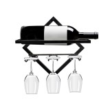 Suport de Perete, pentru Sticla si Pahare de Vin, din metal, 26.5cm latime x 25cm inaltime x 10cm adancime, design geometric modern