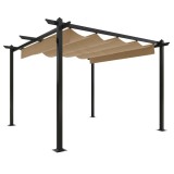 Cumpara ieftin Pavilion de gradina, acoperis retractabil, gri taupe, 3x3 m