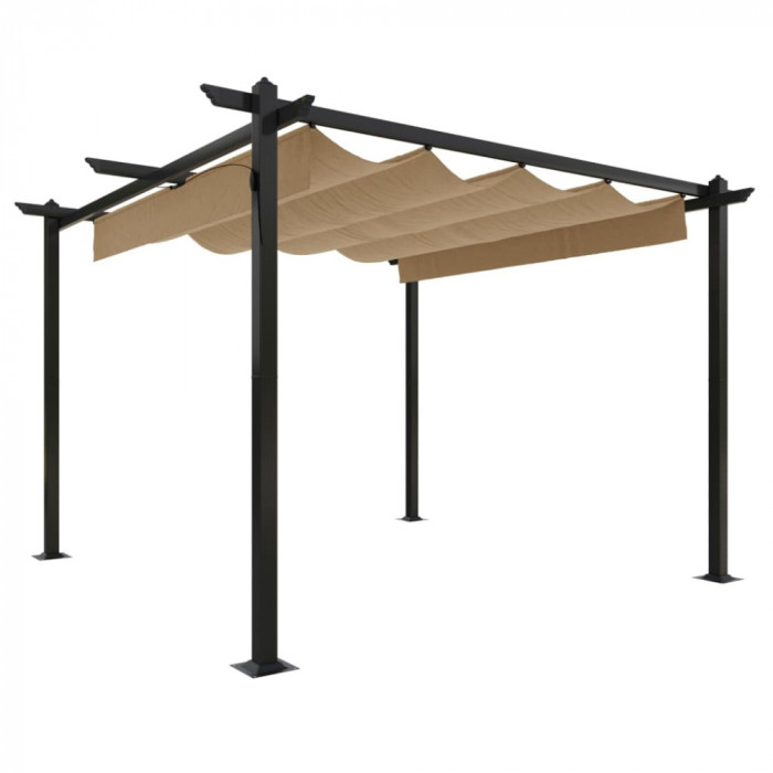 Pavilion de gradina, acoperis retractabil, gri taupe, 3x3 m GartenMobel Dekor