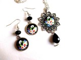 set bijuterii sticla cu floral 32943