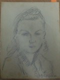 Desen George Voinescu, Tanara, 1940, Original, Creion, Semnat