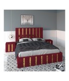 Pat Tapitat Mexic Rosu + Saltea 20cm Grosime + Noptiere Tapitate 180x200cm