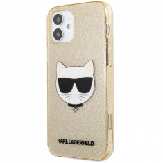 Husa TPU Karl Lagerfeld Choupette Head Glitter pentru Apple iPhone 12 mini, Aurie KLHCP12SCHTUGLGO