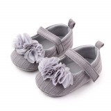 Pantofiori gri cu floricele din tulle aplicate (Marime Disponibila: 3-6 luni