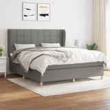 VidaXL Pat box spring cu saltea, gri &icirc;nchis, 180x200 cm, textil