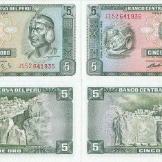 2 x 1969 ( 20 VI ) , 5 soles de oro ( P-99a ) - Peru - stare UNC