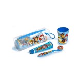 Set Igiena Dentara Copii Paw Patrol: Pasta de Dinti Capsuni, Periuta Soft, Pahar, Etui - Peste 3 Ani, Albastru