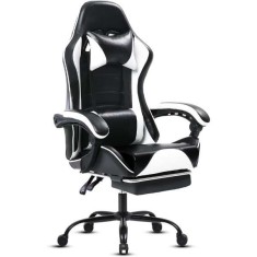 Scaun de Gaming Mercaton cu Perna Lombara si Suport pentru Picioare, Unghi 155&deg;, Cadru Aluminiu, Maxim 150 Kg, 64&amp;#215;116-123 cm, Negru