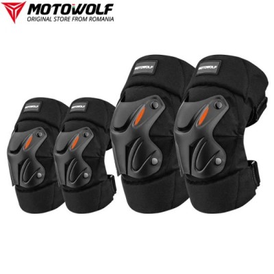 Set genunchere si cotiere moto/ciclism reflectorizante MOTOWOLF, ajustabile, material respirabil, universale foto
