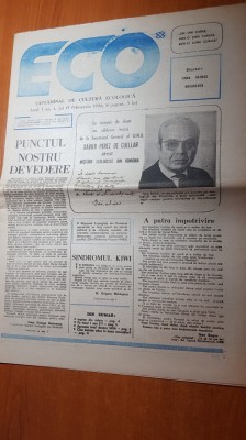 ziarul eco 15 februarie 1990-anul 1,nr. 1 - saptamanl de cultura ecologica foto