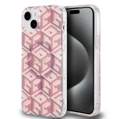 Husa iPhone 15 originala Guess IML GCube MagSafe, roz, GUHMP15SHGCUSTGP foto