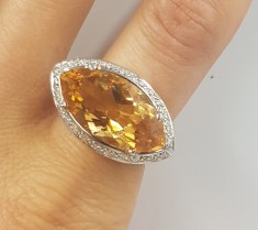 Splendid inel din aur alb ,diamante natural si citrin natural model unicat