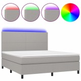Cumpara ieftin Pat cu arcuri, saltea si LED, gri deschis, 180x200 cm, textil