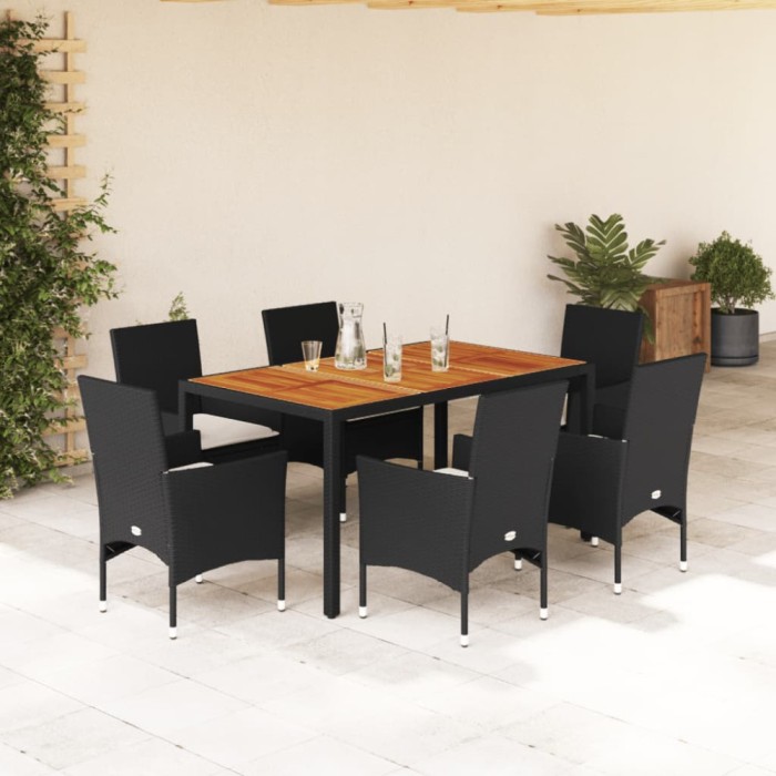 vidaXL Set mobilier grădină perne 7 piese negru poliratan/lemn acacia 3278666
