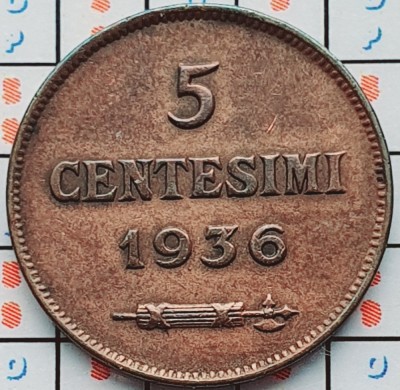 San Marino 5 centesimi 1936 - km 12 - A032 foto