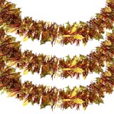 Ghirlandă Decorativă Crăciun, Tinsel, Lungime 3m, Lățime 8cm, Culoare Roșu Auriu, Material Plastic, Oem