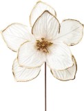 Floare decorativa Craciun MagicHome, magnolie alba cu accente aurii, 19 cm