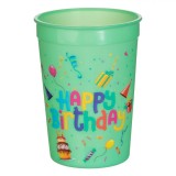 Pahar Plastic Reutilizabil, Model Happy Birthday, Culoare Verde Mentă, Capacitate 300ml