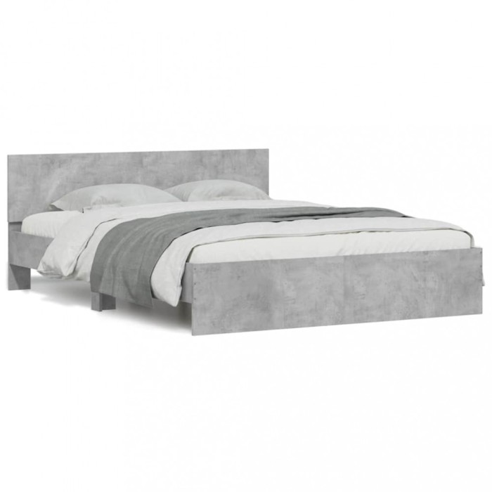 vidaXL Cadru de pat cu tăblie și LED, gri beton, 150x200 cm 3207605