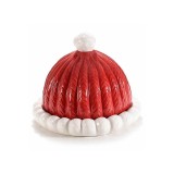 Platou ceramica rosie alba Craciun 16.5x13 cm