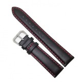 Cumpara ieftin Curea Ceas Time Veranda &ndash; Piele Naturală, Neagră cu Cusătură Roșie (WZ3804)