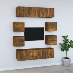 vidaXL Set dulap TV, 8 piese, stejar fumuriu, lemn prelucrat