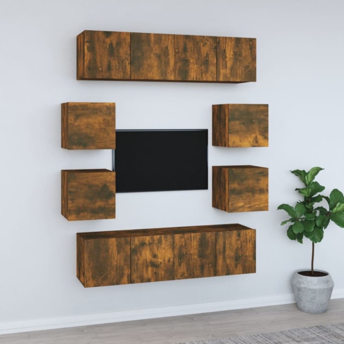 vidaXL Set dulap TV, 8 piese, stejar fumuriu, lemn prelucrat