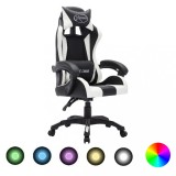 VidaXL Scaun de racing cu LED RGB, alb și negru, piele ecologică