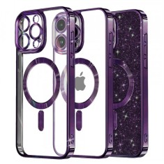 Husa MagSafe pentru Apple iPhone 12 Pro, Techsuit, Luxury Glitter, Mov Inchis