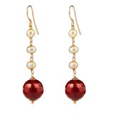 Cumpara ieftin Cercei Argint 925 placat aur roz cu agat rubiniu fațetat și perle cultura roz, Giuliana, Made in Italy, 6cm