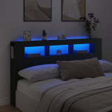 VidaXL Tăblie de pat cu LED, negru, 180x18,5x103,5 cm, lemn