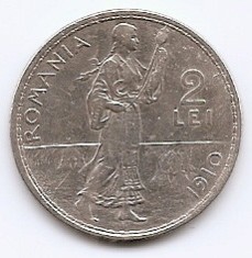 Romania 2 Lei 1910 - Carol I, Argint, KM-43