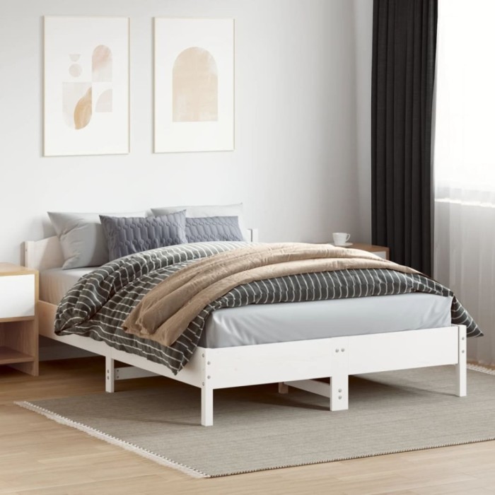 vidaXL Cadru de pat cu tăblie, alb, 160x200 cm, lemn masiv de pin
