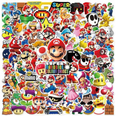 Set 100 abțibilduri / stickere Super Mario Luigi laptop skateboard chitara