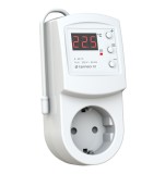 Termostat digital Terneo RZ - 16A 230V, montaj in priza, control incalzire racire (0-30 C), temporizator 99h, protectie copii, Alb