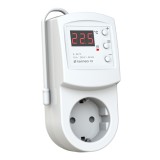 Termostat digital Terneo RZ - 16A 230V, montaj in priza, control incalzire racire (0-30 C), temporizator 99h, protectie copii, Alb