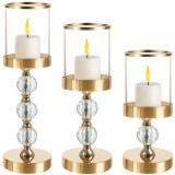 Set 3 sfesnice decorative aurii din sticla si cristal Ruhhy