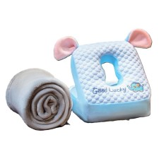 Set 2in1 Patura Microfibra si Perna din Spuma, 30x35x30 cm Albastru