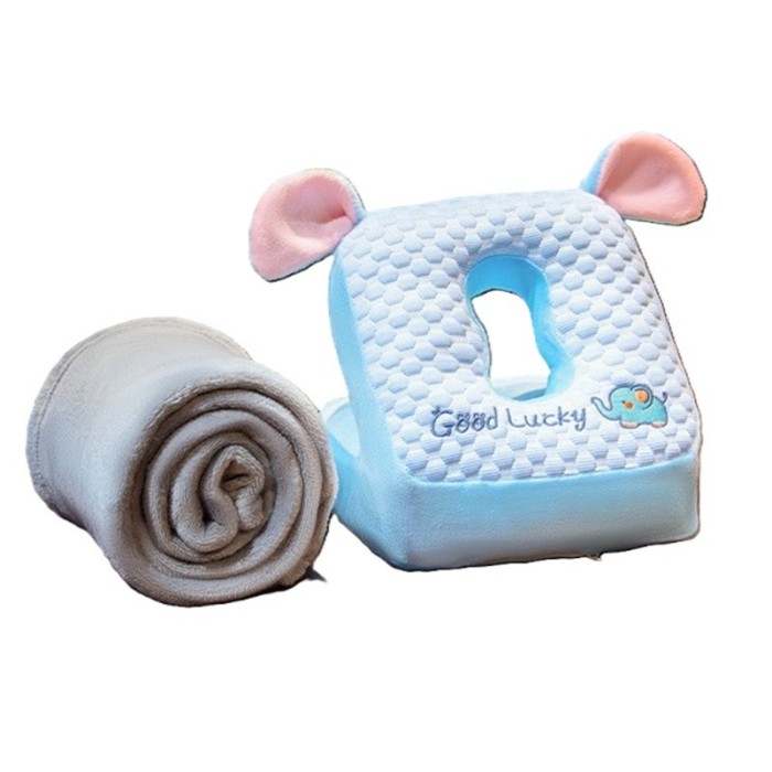 Set 2&Atilde;&reg;n1 p&Auml;tur&Auml; &Egrave;i pern&Auml;, model elefant, cu spa&Egrave;iu de depozitare, ideal pentru birou &Egrave;i c&Auml;l&Auml;torii, microfibr&Auml; &Egrave;i spum&Auml;, 1x1.7 m, 30x35x30