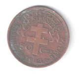 Moneda 50 centimes 1943 - Africa Ecuatoriala Franceza, Bronz